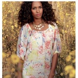 CABI Chiffon Watercolor Peasant Blouse